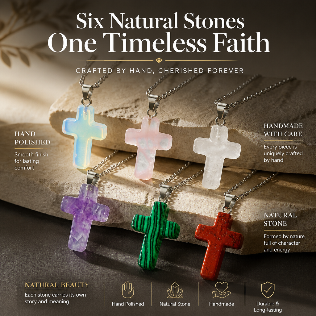 ✝️✨Handmade Natural Stone Cross Pendant 🎁Buy 3 Get Extra 10% OFF