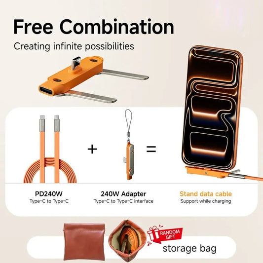 🔥Last Day Promotion - 49% OFF🎁 240W SuperCharge 360° Rotating Invisible Stand Detachable 2-in-1 Charging Cable