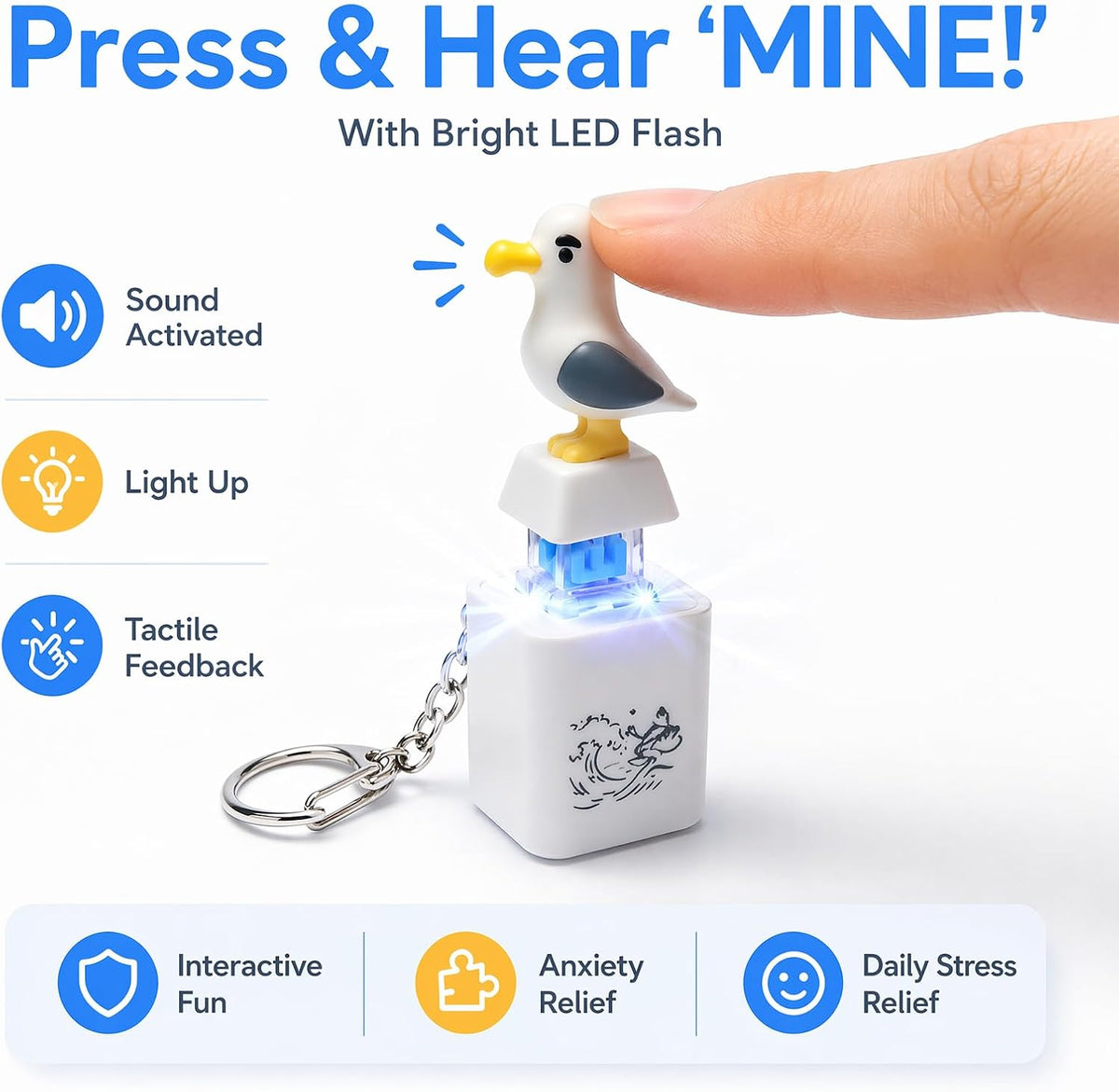 🔥Last Day Sale 49% OFF🎁 Seagull MINE! Button Keychain-Real Sound & LED Light